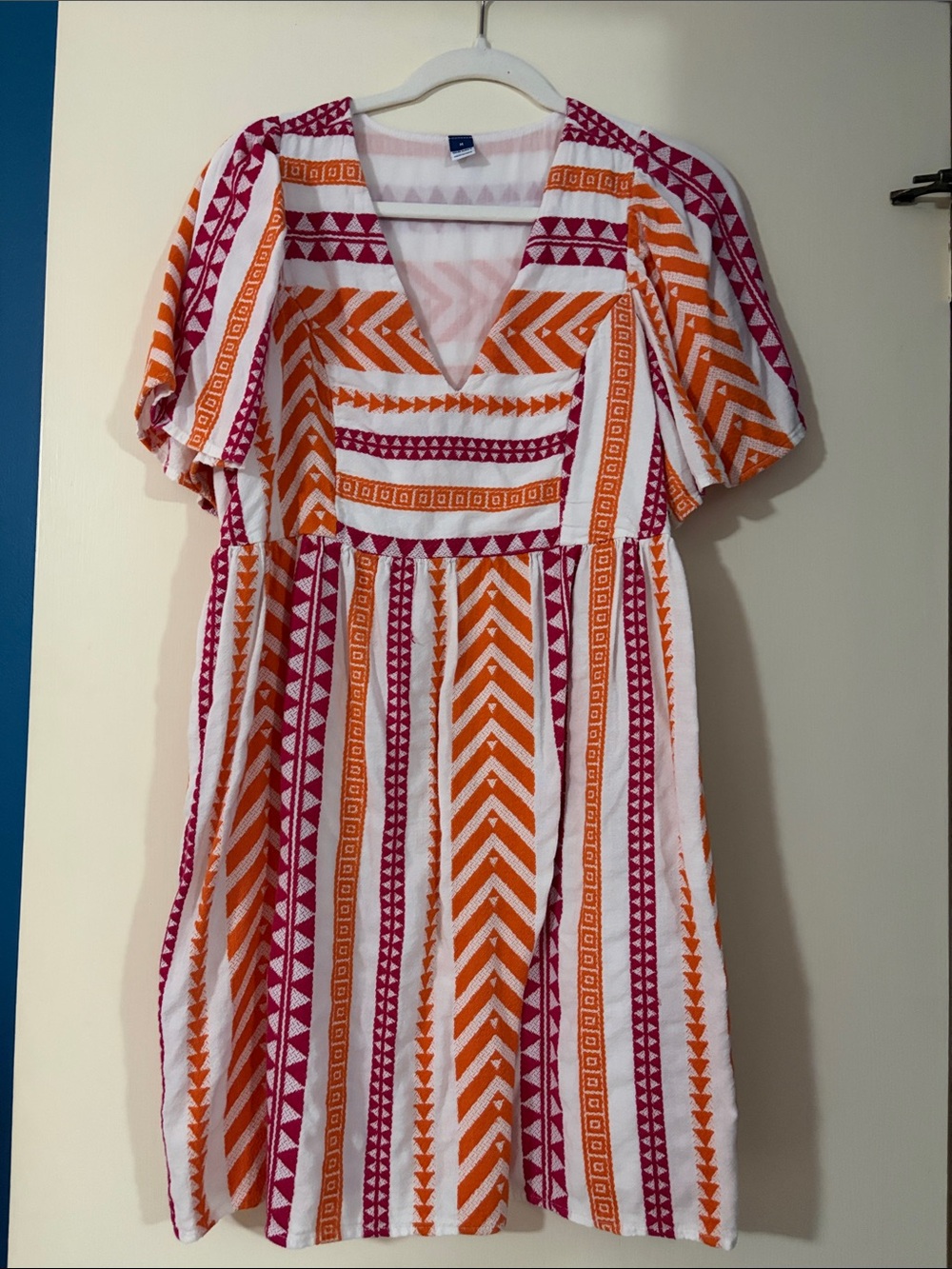 Old Navy V‑Neck Mini Dress in Orange & Fuchsia Stripe Print